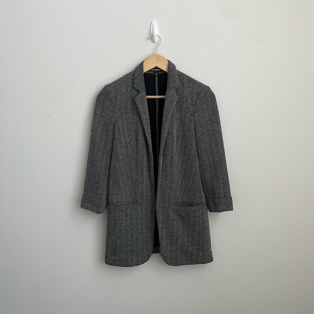 Express Black and White Herringbone Blazer